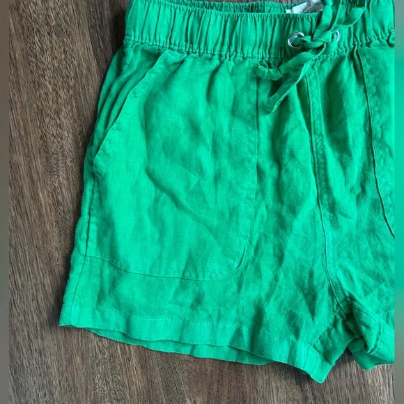 C&C CALIFORNIA Linen High Waist Kelly Green Shorts Elastic Coastal Casual | Sz S - Picture 4 of 8
